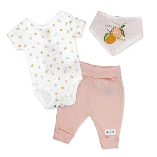 Home Grown Baby 100% Organic Cotton  3 Piece Girls Peaches Layette Set, 6-9M