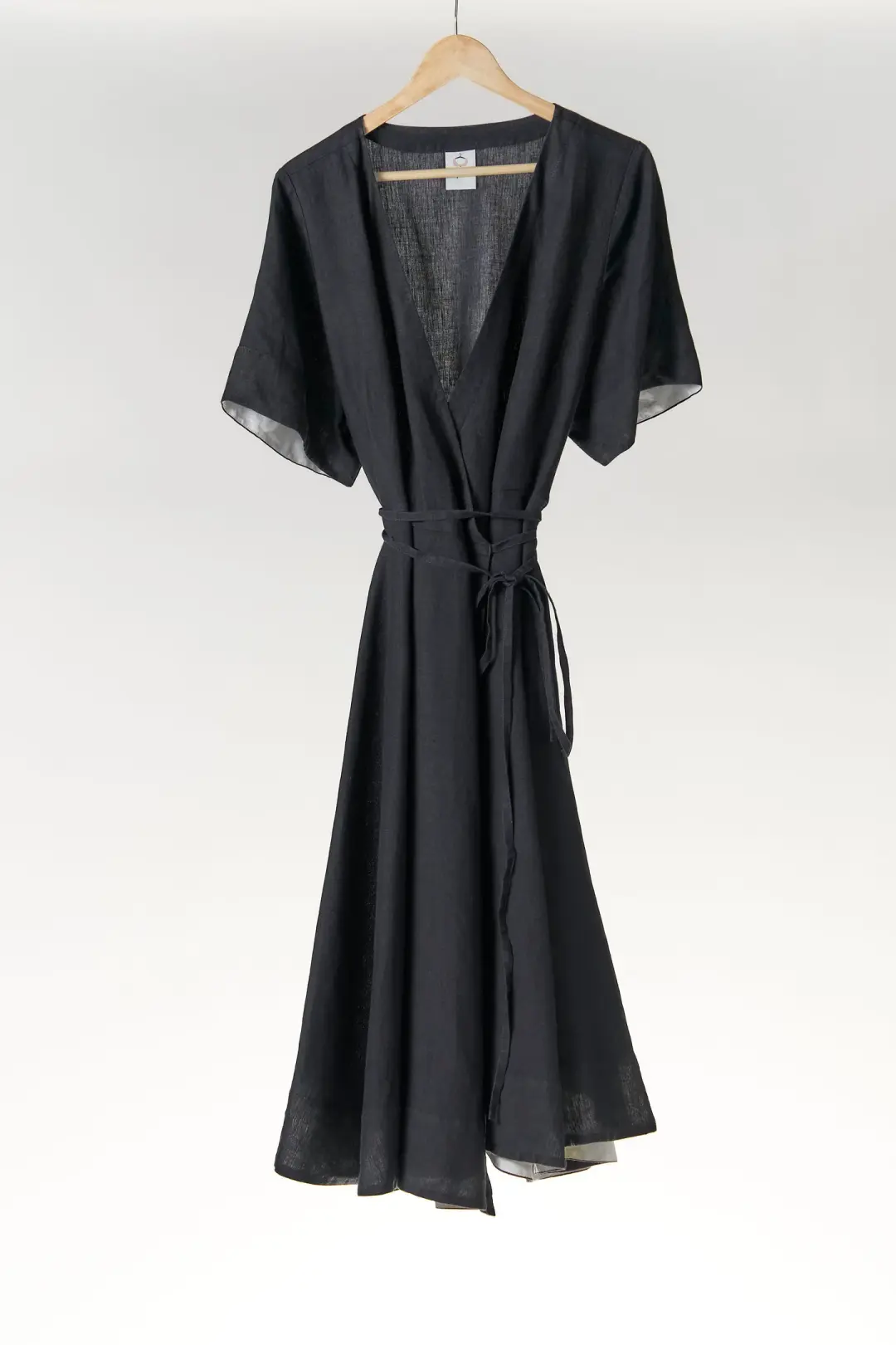 Wrap Dress, Short Sleeve, Black Pansy