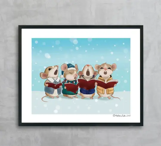 Christmas Carolling Mice Fine Art Print