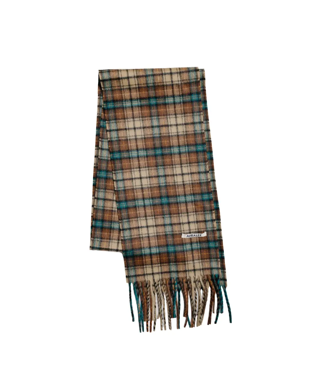 Auralee Cashmere Check Long Stole Red Brown Check