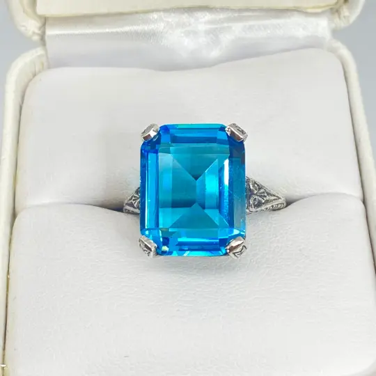 Aquamarine Ring, Size 7, 10ct Rectangle Gem, Vintage Jewelry #D5 - Ready to Ship