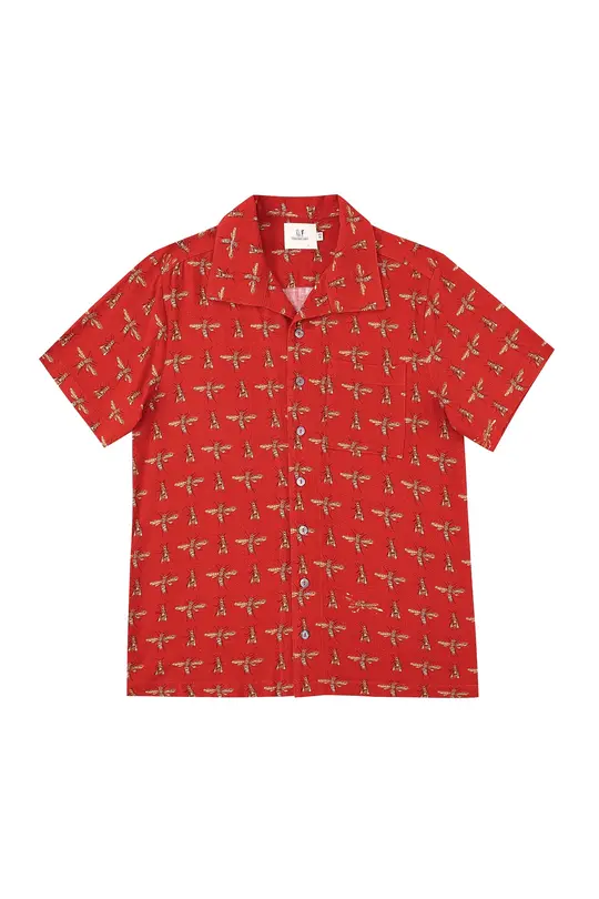 Unisex Linen Bowling Shirt Red Bug