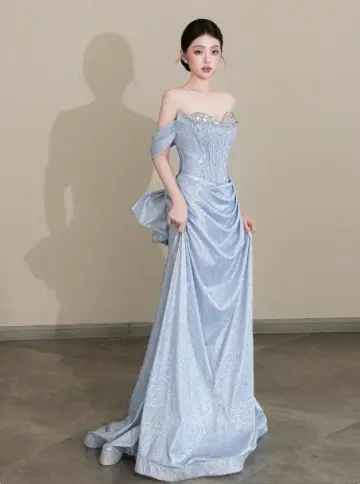 Elegant Blue Mermaid Bateau Corset Maxi Prom Dress Evening Dress RS389