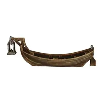Fully painted 28mm 3D-printed wooden punter boat with lantern — tabletop RPG terrain for D&D, Pathfinder & wargaming