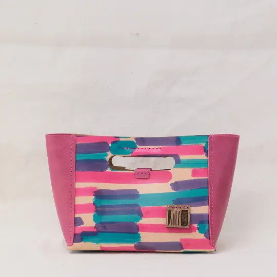 Small grab-handle Clutch multicolored lines
