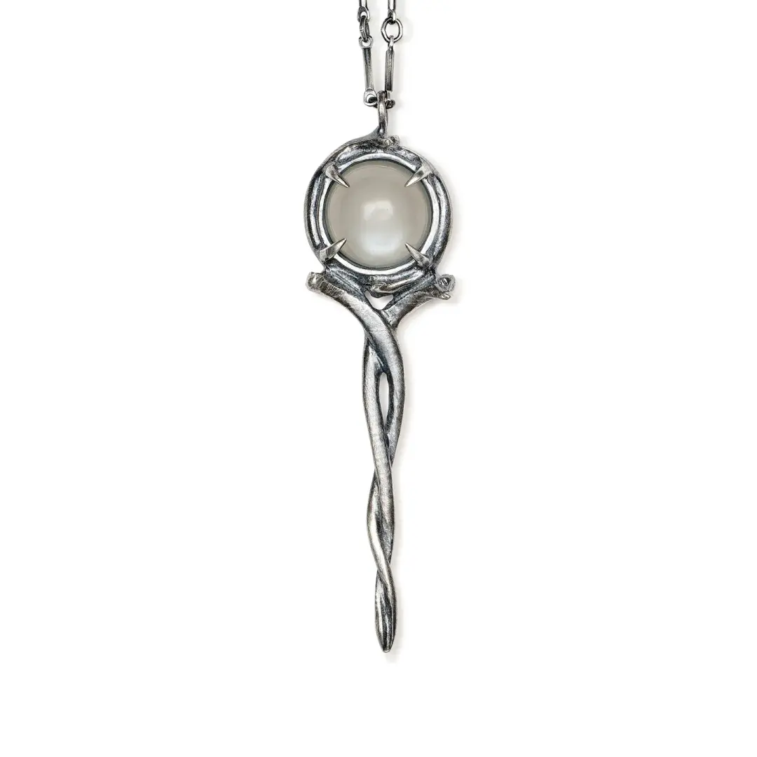 Staff of Hermes. Gray Moonstone Necklace.