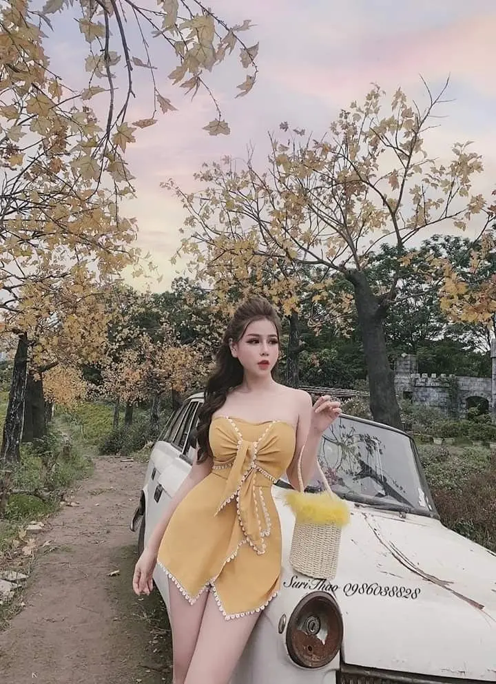 Yellow tube top waist irregular skirt short skirt homecoming dress R3653