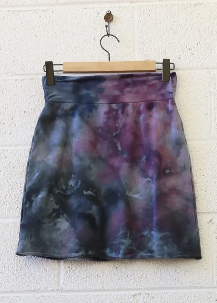 OOAK - Pencil Short Skirt / M / FLEECE Hemp/Organic Cotton / Ice Dye (70)