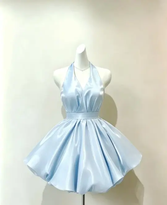 Silky Halter Corset Homecoming Dress , Charming Blue Short Prom Dress Birthday Dress RS2102