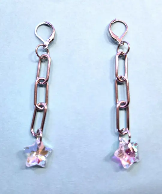 long iridescent crystal star earrings/mask charms