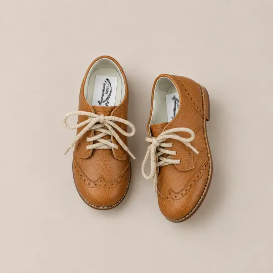 Mini Boys Wing Tip Oxfords in Cognac