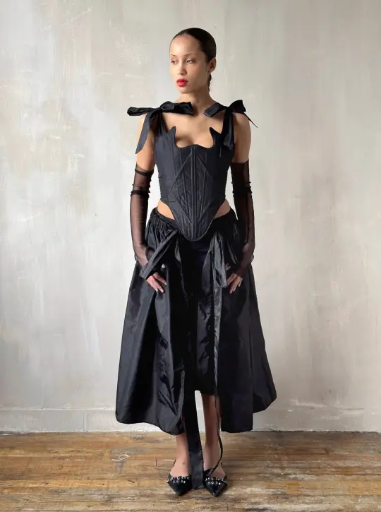 Spring '24 Diamond Demon Stays and Skirt in Black Silk (Limited Edition)