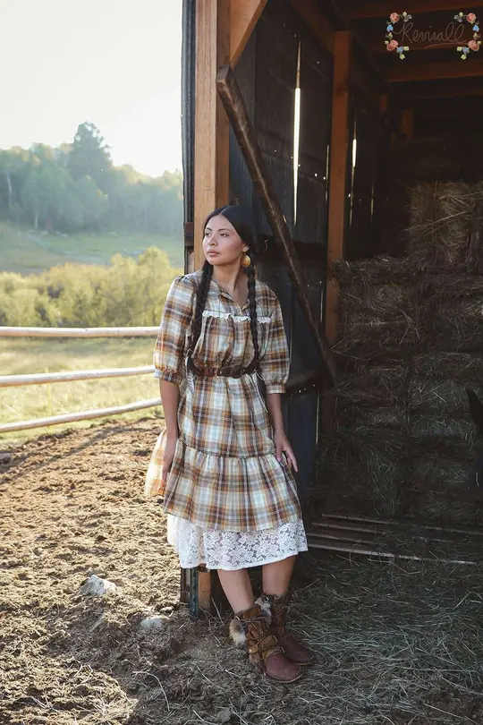 Cotton Chemise with Ruffle in Autumn Plaid