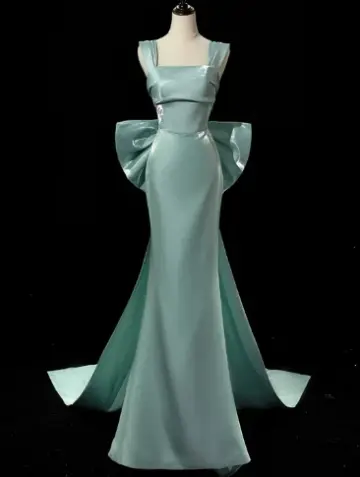 Sparkly MInt Green Prom Gown , Pretty Silky Bow Back Accessory Maxi Evening Dress RS1339