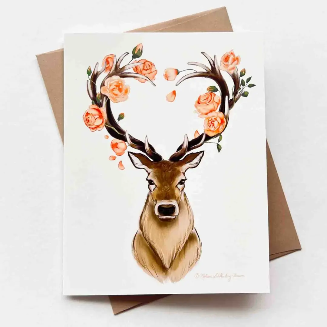 Stag with Flowers Love Card