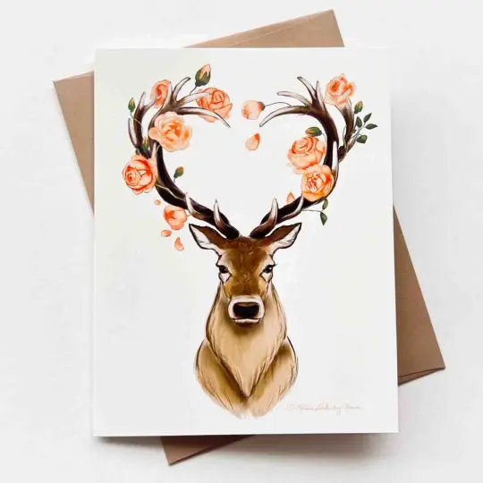 Stag with Flowers Love Card