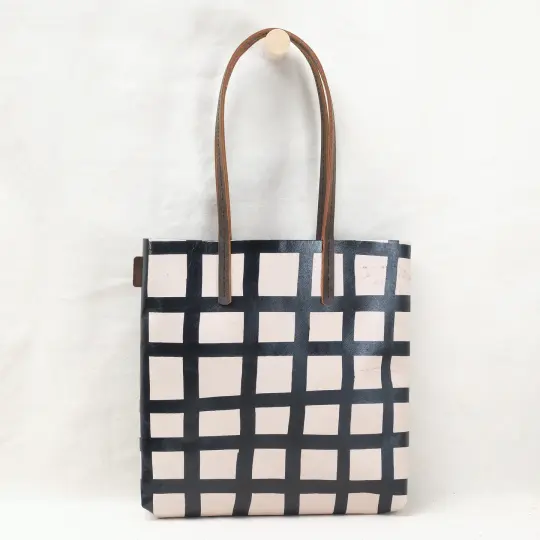 Grid Soft Tote black and brown