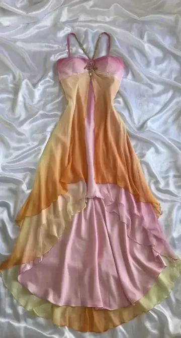 Flowy Patchwork Prom Dress ,A-Line Spaghetti Straps Chiffon Corset Maxi Summer Dress RS990