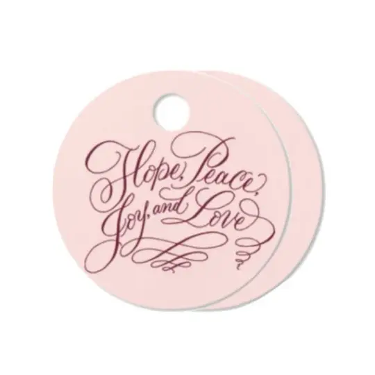 "Hope, Peace, Joy, & Love " Pink and Burgundy Foil Holiday Gift Tag, Set of 15