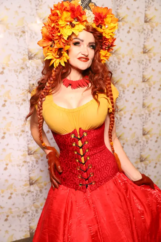 38. Wench Underbust Corset in Tomato Honeycomb - The Marinara Maidens Collection