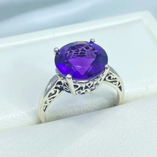 Amethyst Ring, Size 9, Natural Gemstone, Romantic Victorian Jewelry #D4