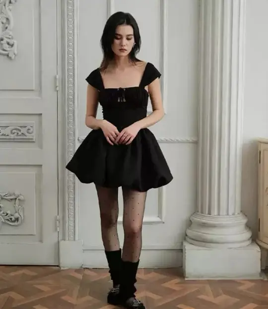 Romantic Corset Dress Square Neck Front Bow Tie Chiffon R9186