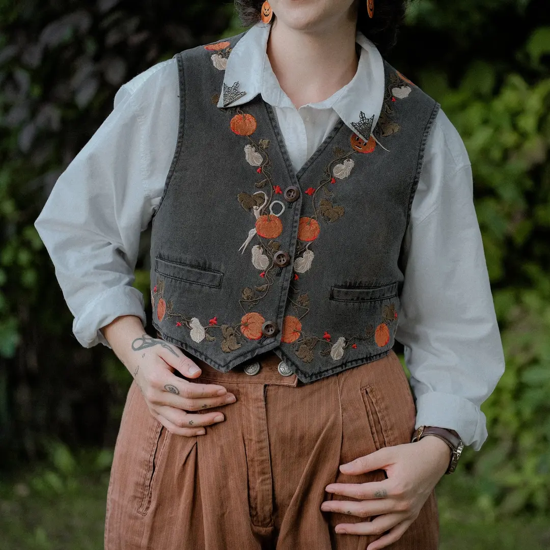 October Nights // Cropped Vintage-Wash Denim Vest