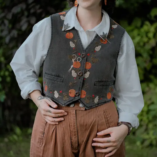 October Nights // Cropped Vintage-Wash Denim Vest