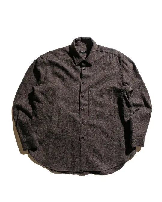 evan kinori Big Shirt Two Undyed Wool Herringbone Dark Brown