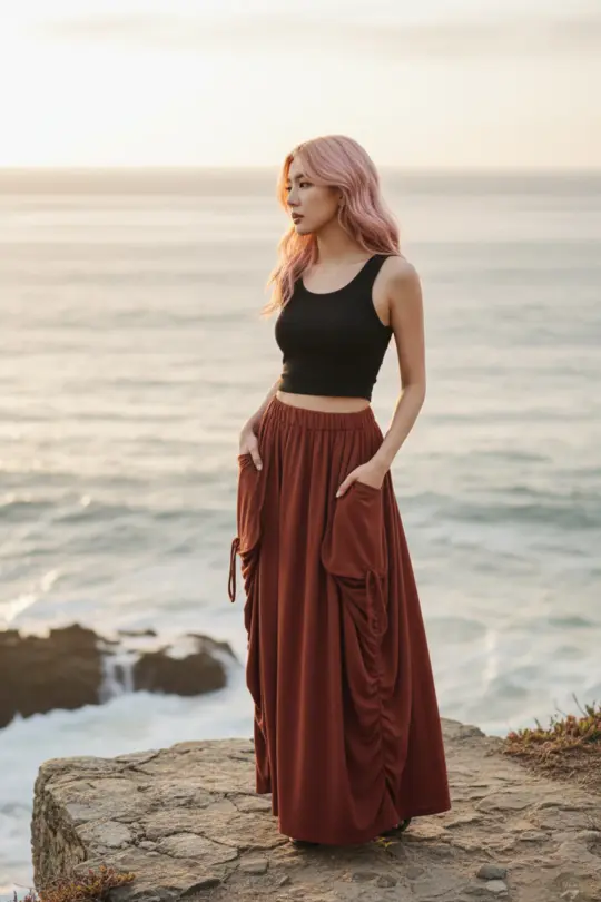 2-in-1 Maxi Skirt Palazzo Pants Rust