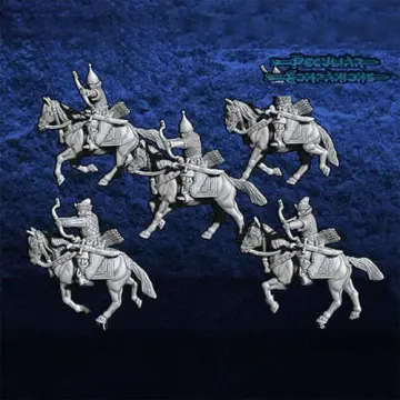 Unpainted 28mm 3D-printed Muscovite horse archers shooting at the gallop, 5 cavalry miniatures — tabletop miniatures for historical wargaming, D&D & Pathfinder