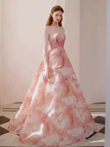 Strapless Printed Pattern Corset Prom Gown , Gradient Women's Maxi Birthday Dress RS2390