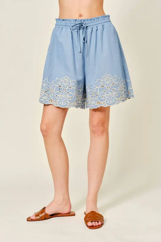 GEMMA EMBROIDERED ELASTIC WAIST SHORTS