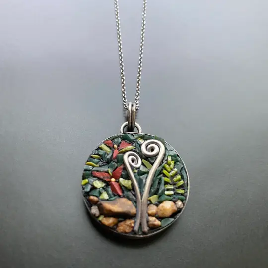 Red Trillium with Fiddlehead Pendant