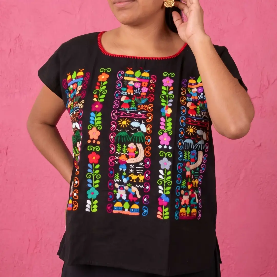 Muñequitos de Chilac Embroidered Huipil Blouse