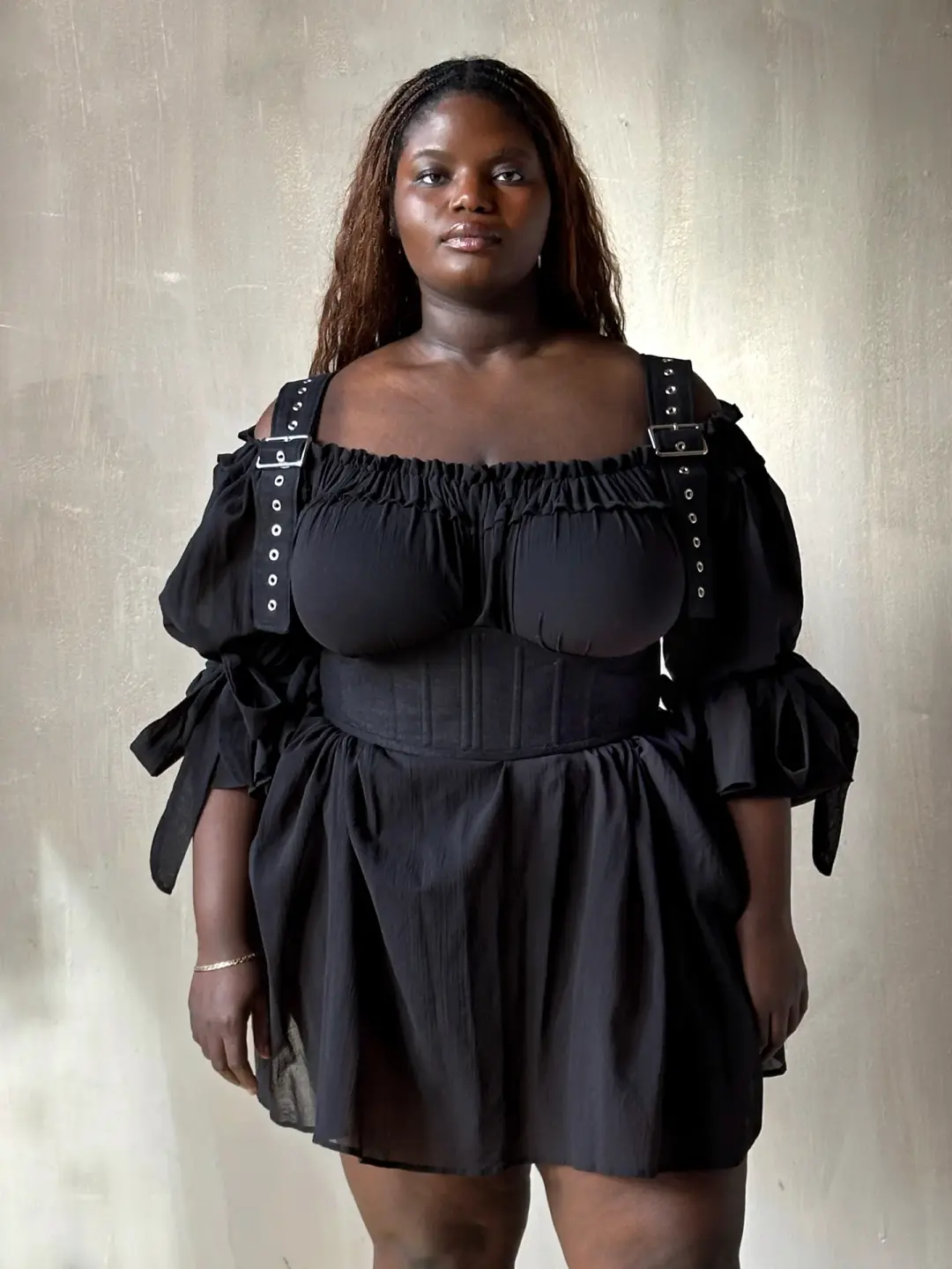 Spring '26: Underbust Buckle Waspie in Black Linen (In Stock)