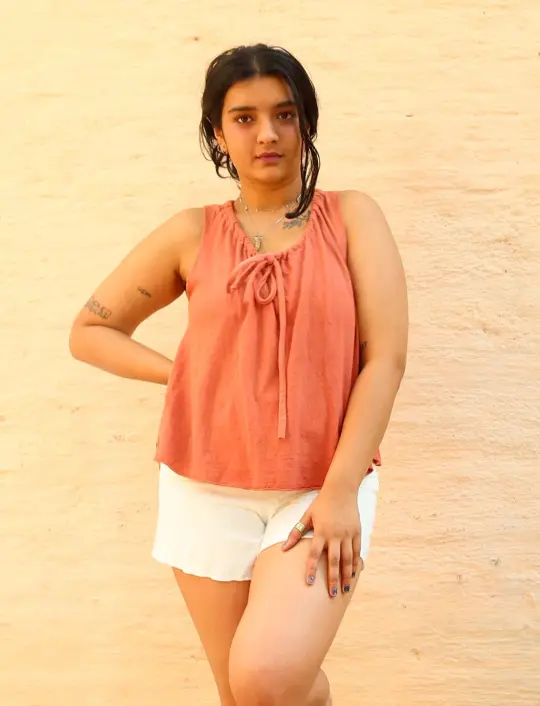 Drawstring Collar Wanderer Cropped Shirt