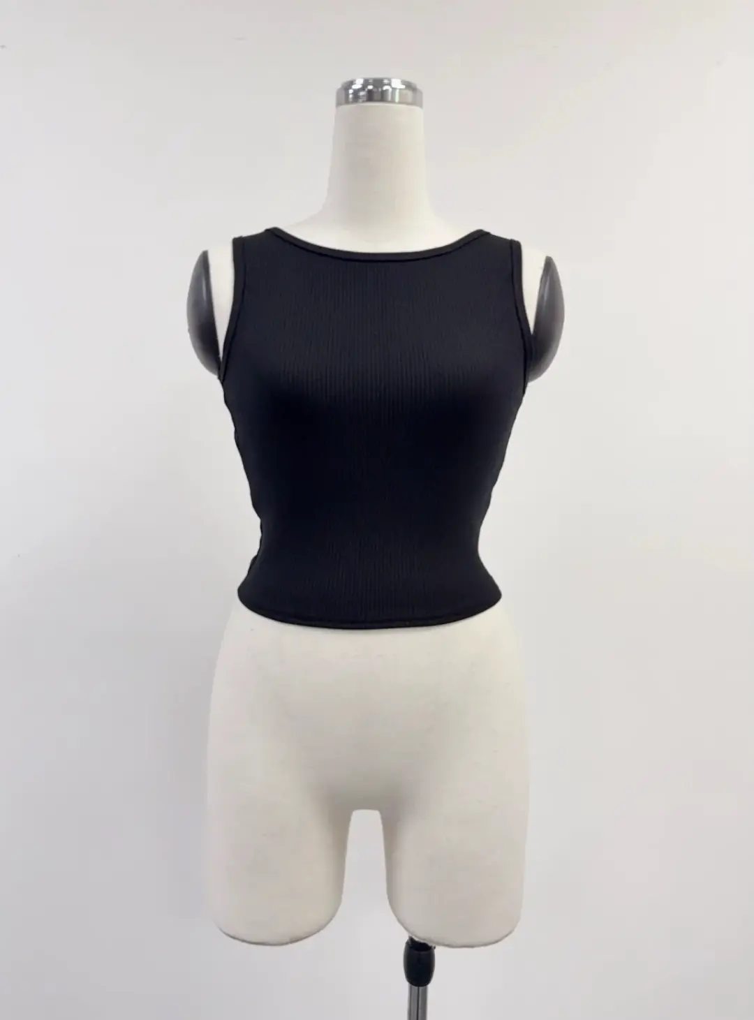 SAMPLE #408 - M Tencel Rib Backless Tank Top - Black