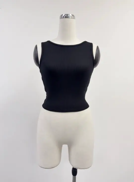 SAMPLE #408 - M Tencel Rib Backless Tank Top - Black