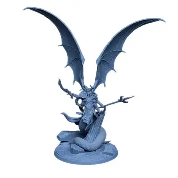 Gabriel the Ascended 32mm scale miniature by Tablehammer, featuring a winged prime demon leader with a serpentine body, four arms holding weapons, and a detailed rocky base.