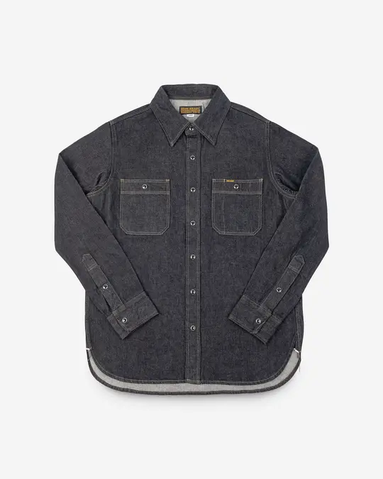 12oz Selvedge Denim Work Shirt With Snaps - Black