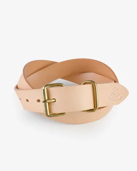OGL Single Prong Brass Roller Buckle Leather Belt - Natural