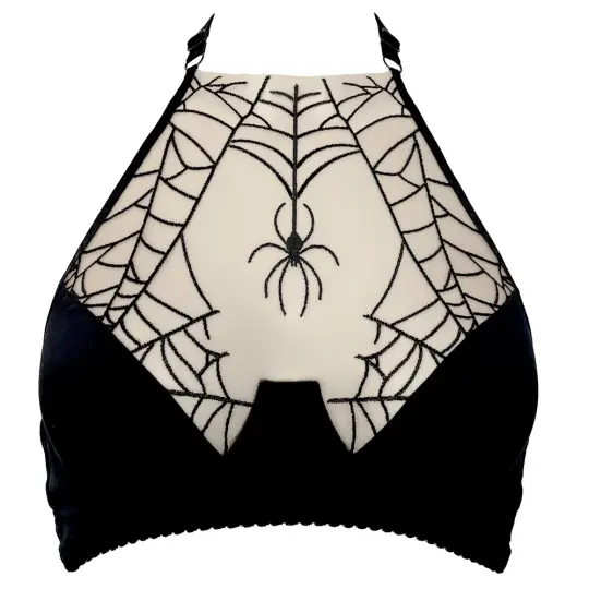 SPIDERWEB EMBROIDERY HALTER BRA HALF CUPS