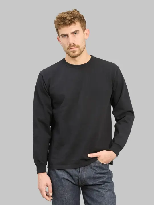 The Flat Head 20oz Ultra-Heavyweight Loopwheel Long Sleeve T-Shirt Black