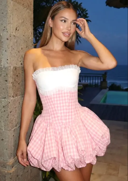 Striped Minimalist Women's Homecoming Dress Pink Corset Short Prom Dress Party Dress RS2676
