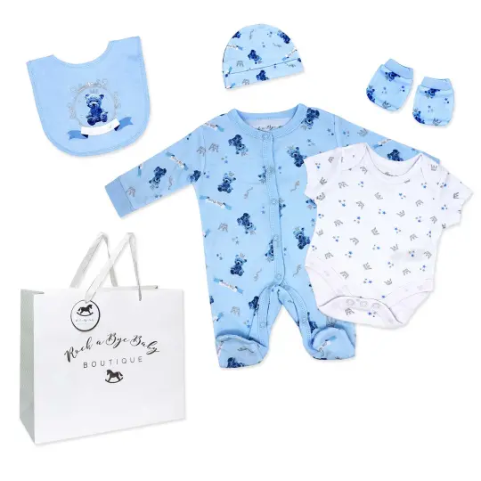 Rock A Bye Baby Boutique Boys Prince 5 Pc Layette Gift Set 3-6M