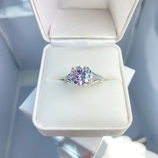 Solitaire Ring, Size 7, White Cubic Zirconia (CZ) Victorian Jewelry #D178 - Ready to Ship