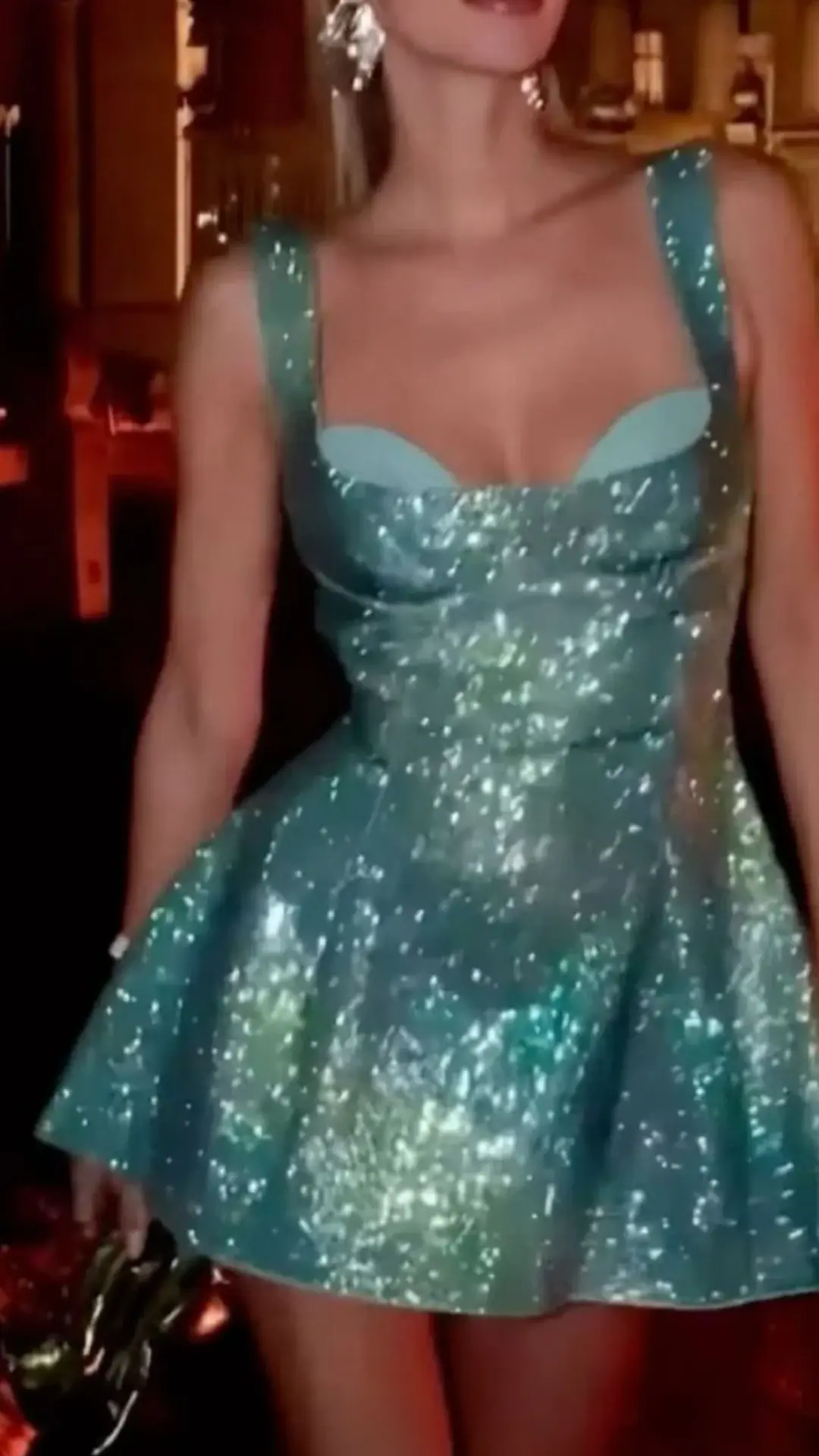 Green sequined suspenders low-cut sexy waist slim short skirt homecoming dress R3727