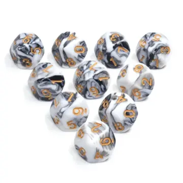 White and Black Marble D10 Set – 10-Piece Ten-Sided Dice for Vampire RPG