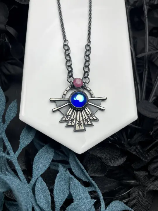 Dawning Necklace with Vintage Glass & Pink Sapphire